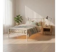 Meuble Cosy Cadre de Lit 90x190cm avec Tête de Lit et Sommier en Métal | Lit 1 Personne, Montage Facile, Espace de Rangement sous Le Lit, pour Chambre Petit Espace Studio, Blanc