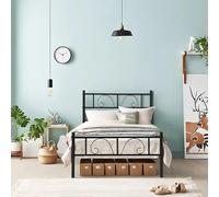 Meuble Cosy Cadre de Lit 90x190cm avec Tête de Lit et Sommier en Métal | Lit 1 Personne, Montage Facile, Espace de Rangement sous Le Lit, pour Chambre Petit Espace Studio, Noir