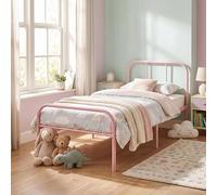 Meuble Cosy Cadre de Lit 90x190cm avec Tête de Lit et Sommier en Métal | Lit 1 Personne, Montage Facile, Espace de Rangement sous Le Lit, pour Chambre Petit Espace Studio, Rose