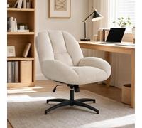 Meuble Cosy Chaise de Bureau Ergonomique, Siège Pivotant, Fonction d'inclinaison, Hauteur Ajustable, en Velours Côtelé, sans roulettes, Capacité 120 kg, Beige