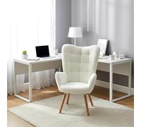 Meuble Cosy Chaise de Bureau Scandinave Ergonomique avec Accoudoirs, Siège de Travail Confortable en Boulette Rembourré, Beige