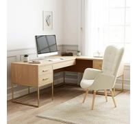 Meuble Cosy Chaise de Bureau Scandinave Ergonomique avec Accoudoirs, Siège de Travail Confortable en Tissu Rembourré, Beige