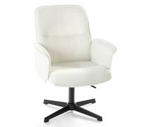 Meuble Cosy Chaise de Coiffeuse Fauteuil de Maquillage Siège Rembourrée Pivotant 360° Hauteur Réglable avec Accoudoir en Bouclette sans roulettes Jambes Croisées pour Chambre à Coucher Blanc