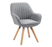 Meuble Cosy Chaise Salle à Manger Scandinave Fauteuil Coiffeuse Siège Pivotant avec Accoudoirs pour Chambre Salon Cuisine Bureau, Rembourré en Tissu Pieds en Bois Massif, Gris, 60x58x83cm