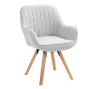 Meuble Cosy Chaise Salle à Manger Scandinave Fauteuil Coiffeuse Siège Pivotant avec Accoudoirs pour Chambre Salon Cuisine Bureau, Rembourré en Tissu Pieds en Bois Massif, Beige, 60x58x83cm