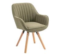 Meuble Cosy Chaise Salle à Manger Scandinave Fauteuil Coiffeuse Siège Pivotant avec Accoudoirs pour Chambre Salon Cuisine Bureau, Rembourré en Tissu Pieds en Bois Massif, Vert, 60x58x83cm