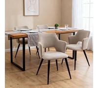 Meuble Cosy Chaises de Salle à Manger Lot de 4 avec Accoudoirs, Siège Rembourré en Tissu Confortable, Pieds Métal, Style Moderne Élégant, Beige