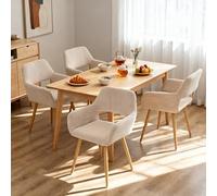 Meuble Cosy Chaises Salle à Manger avec Accoudoirs Lot de 4, Fauteuil de Cuisine Rembourrée en Velours Côtelé avec Pieds en Métal, Scandinave, Beige Clair