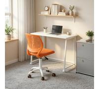 Meuble Cosy Ensemble Bureau et Chaise Gain de Place pour Télétravail et Étudiant, Blanc + Orange