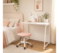 Meuble Cosy Ensemble Bureau et Chaise Gain de Place pour Télétravail et Étudiant, Blanc + Rose