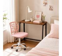 Meuble Cosy Ensemble Bureau et Chaise Gain de Place pour Télétravail et Étudiant, Marron + Rose