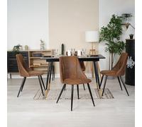 Meuble Cosy Ensemble Table à Manger Extensible avec 4 Chaises en Suédine, Style Industriel, Design Élégant et Confortable, Noir + Or + Marron