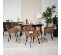 Meuble Cosy Ensemble Table à Manger Extensible avec 4 Chaises en Suédine, Style Industriel, Design Élégant et Confortable, Noir + Or + Marron