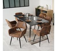Meuble Cosy Ensemble Table à Manger Extensible avec 6 Chaises en Suédine, Style Industriel, Design Élégant et Confortable, Noir + Or + Marron