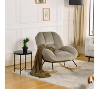 Meuble Cosy Fauteuil à Bascule Allaitement, Rocking Chair en Velours Côtelé, Chaise à Bascule Scandinave, Pieds en Bois d’Hévéa, pour Salon Chambre, Gris