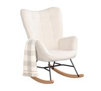 Meuble Cosy Fauteuil à Bascule Allaitement Rocking Chair Scandinave Chaise Loisir Revêtement en Sherpa avec Pieds en Bois Massif pour Salon, Chambre, Le Balcon, Beige
