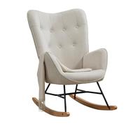 MEUBLE COSY Fauteuil à Bascule Allaitement Rocking Chair Scandinave Chaise Loisir Revêtement en Tissu avec Pieds en Bois Massif pour Salon, Chambre, Le balcon, Beige