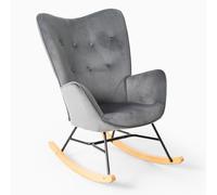 MEUBLE COSY Fauteuil à Bascule Allaitement Rocking Chair Scandinave Chaise Loisir Revêtement en Velours avec Pieds en Bois Massif pour Salon, Chambre, Le balcon, Gris Velours, 68x87x98cm