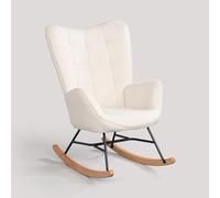 Meuble Cosy Fauteuil à Bascule Scandinave Rocking Chair Allaitement Chaise Loisir Revêtement en Bouclette avec Pieds en Bois Massif pour Salon, Chambre, Le Balcon, Beige