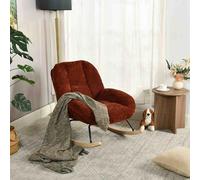 Meuble Cosy Fauteuil à Bascule Scandinave, Rocking Chair en Tissu Chenille, Chaise à Bascule Allaitement, pour Salon Chambre, Pieds en Bois d’Hévéa, Rouge