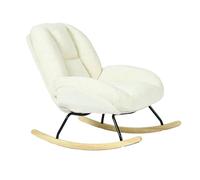 Meuble Cosy Fauteuil à Bascule Scandinave, Rocking Chair en Tissu Chenille, Chaise à Bascule Allaitement, Pieds en Bois d’Hévéa, pour Salon Chambre, Blanc crème