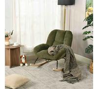 Meuble Cosy Fauteuil à Bascule Scandinave, Rocking Chair en Tissu Chenille, Chaise à Bascule Allaitement, pour Salon Chambre, Pieds en Bois d’Hévéa, Vert