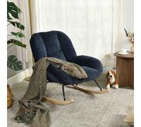 Meuble Cosy Fauteuil à Bascule Scandinave, Rocking Chair en Tissu Chenille, Chaise à Bascule Allaitement, pour Salon Chambre, Pieds en Bois d’Hévéa, Bleu