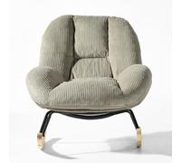 Meuble Cosy Fauteuil à Bascule Scandinave, Rocking Chair en Velours Côtelé, Chaise à Bascule Allaitement, Pieds en Bois d’Hévéa, pour Salon Chambre, Gris