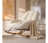 Meuble Cosy Fauteuil à Bascule Scandinave, Rocking Chair en Velours Côtelé, Chaise à Bascule Allaitement, Pieds en Bois d’Hévéa, pour Salon Chambre, Beige