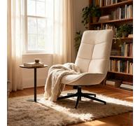 Meuble Cosy Fauteuil de Salon Confortable Pivotant, Chaise Relax Moderne avec Hauteur Réglable, Dossier Inclinable et Pliable, en Tissu Doux et Pieds Métal, Beige