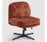 Meuble Cosy Fauteuil Salon Chaise de Coiffeuse Fonction d'inclinaison Pivotant sur 360° pour Chambre Bureau Jambes Croisées avec Assise Épais Dossier sans Accoudoirs roulettes en Velours Côtelé Rouge