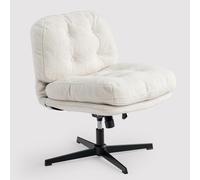 Meuble Cosy Fauteuil Salon Chaise de Coiffeuse Fonction d'inclinaison Pivotant sur 360° pour Chambre Bureau Jambes Croisées avec Assise Épais Dossier sans Accoudoirs roulettes en Bouclette Blanc