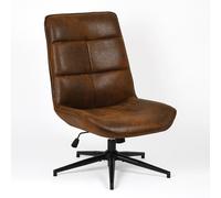 Meuble Cosy Fauteuil Salon Chaise de Coiffeuse Fonction d'inclinaison Pivotant sur 360° pour Chambre Bureau Jambes Croisées avec Dossier sans roulettes en Suédine Marron