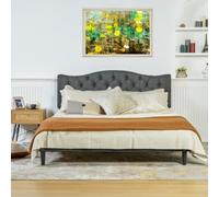 Meuble Cosy Lit Double, 140x190 cm, avec Sommier à Lattes et Tête de Lit | Cadre de Lit 2 Personnes, en Métal et Bois, revêtement en Tissu, Style Moderne, pour Chambre, Adulte, Adolescent, Gris
