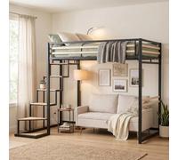 MEUBLE COSY Lit Mezzanine 140 x 200 cm avec Canapé 2 Places Intégré, Ports USB, Coffre de Rangement, Structure Métallique, Gain de Place pour Chambre Adulte et Ado, Beige