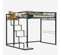 Meuble Cosy Lit Mezzanine 2 Places 140x200cm avec Sommier à Lattes en Bois d'ingénierie et métal, Style Industriel, pour Adulte Enfant Chambre à Coucher Maison, Chêne