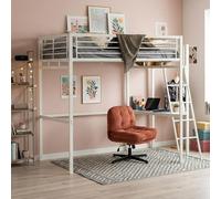 MEUBLE COSY Lit Mezzanine 2 Places avec Chaise Réglable et Bureau en Verre Trempé, Gain de Place pour Chambre Étudiant Adolescent Adulte, Cadre Métallique, Blanc + Rouge