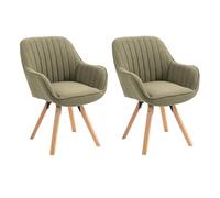 Meuble Cosy Lot de 2 Chaise Salle à Manger Scandinave Fauteuil Coiffeuse Siège Pivotant avec Accoudoirs pour Chambre Salon Cuisine Bureau, Rembourré en Tissu Pieds en Bois Massif, Vert, 60x58x83cm