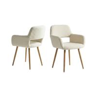 MEUBLE COSY Lot de 2 Chaises de Salle à Manger Scandinave Fauteuil Assise rembourrée en Sherpa Pieds en métal pour Cuisine Salon Chambre Bureau, Beige