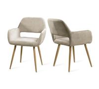 MEUBLE COSY Lot de 2 Chaises de Salle à Manger Scandinave Fauteuil Assise rembourrée en tissu Pieds en métal pour Cuisine Salon Chambre Bureau, Brune, Beige