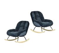 Meuble Cosy Lot de 2 Fauteuil à Bascule Scandinave, Rocking Chair en Tissu Chenille, Chaise à Bascule Allaitement, Pieds en Bois d’Hévéa, pour Salon Chambre, Bleu