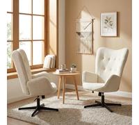 Meuble Cosy Lot de 2 Fauteuil Salon, Chaise Pivotant sur 360°, avec Fonction d'inclinaison, Hauteur Réglable, en Tissu Chenille, Jambes Croisées, Beige