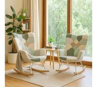 Meuble Cosy Lot de 2 Fauteuils à Bascule, Chaise de Relaxation, Rocking Chair Confortable pour Salon en Tissu Patchwork avec Pieds Bois et Métal, Décor de Boutons