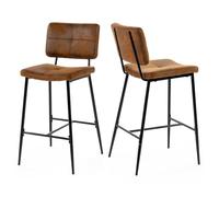 Meuble Cosy Lot de 2 Tabouret de Bar Industriel avec Dossier et Repose-Pieds, Siège Rembourrés de 75 cm de Haut, Chaises Hautes en Suédine Cadre en métal, Marron