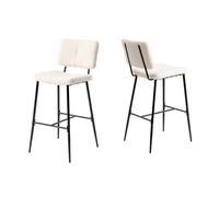 Meuble Cosy Lot de 2 Tabouret de Bar Industriel avec Dossier et Repose-Pieds, Siège Rembourrés de 75 cm de Haut, Chaises Hautes en Bouclette Cadre en métal, Beige
