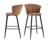 Meuble Cosy Lot de 2 Tabouret de Bar Rétro Vintage avec Accoudoirs Dossier et Repose-Pieds, Chaises Rembourrés en Suède Marron, Siège de Cuisine de 72 cm Haut, Style Industriel