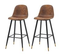 Meuble Cosy Lot de 2 Tabouret de Bar Rétro Vintage avec Dossier et Repose-Pieds, Siège Rembourrés de 76 cm de Haut, Style Industriel, Chaises Hautes en suédine Marron, Pieds en Métal Noir et Or