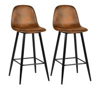 Meuble Cosy Lot de 2 Tabouret de Bar Rétro Vintage avec Dossier et Repose-Pieds, Sièges Rembourrés, Style Industriel, Chaises Hautes en suédine Marron, 49x42.5x103.5cm