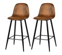 Meuble Cosy Lot de 2 Tabouret de Bar Rétro Vintage avec Dossier et Repose-Pieds, Sièges Rembourrés, Style Industriel, Chaises Hautes en suédine Marron
