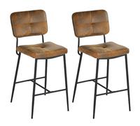 Meuble Cosy Lot de 2 Tabouret de Bar Vintage avec Dossier et Repose-Pieds, Siège Rembourrés de 69 cm de Haut, Chaises Hautes en Suédine Cadre en métal, Style Industriel, Marron